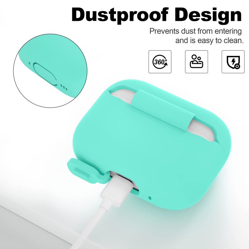 ATUAT for AirPods Pro 2nd Generation Case Cover(2022), Protective Soft Silicone Skin Accessories for Men Women Boys Girls for Apple AirPods Pro Gen 2, Front LED Visible-Mint Green/Turquiose - Image 5